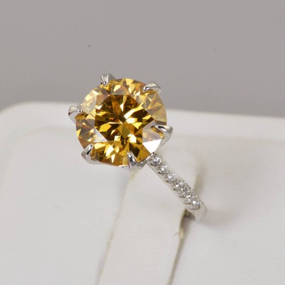 Certified Moissanite Diamond 5CT Champagne Solitaire Engagement Ring - Picture 2 of 7